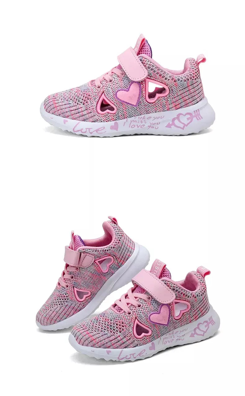 Meninas sapatos casuais luz malha tênis crianças verão primavera outono tenis bonito esporte dos desenhos animados feminino correndo meia calçado