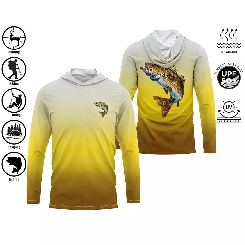Camisa de pesca com capuz, camisa de pesca com capuz, proteção uv, padrão de moda ao ar livre, estampa de umidade, homem, vestuário de pesca
