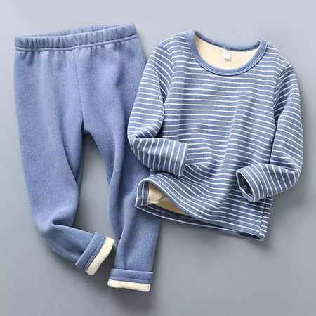Conjuntos de pijama listrado forrado de pelúcia para crianças, aconchegante, caloroso, projetado para outono e inverno, homewear, adequado para crianças, uso diário e sono