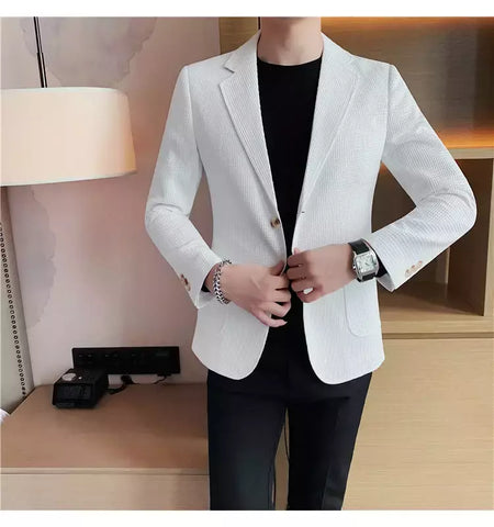 Casaco de peito único masculino, blazer slim fit, blazers grandes, casacos elegantes de luxo, outwear casual coreano para casamento