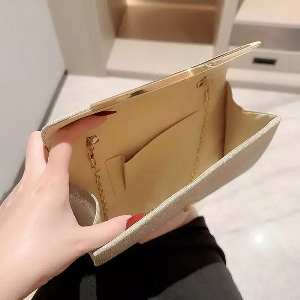 Bolsa de noite prateada dourada para mulheres, moda elegante, embreagem de banquete, bolsa de ombro feminina, festa de casamento