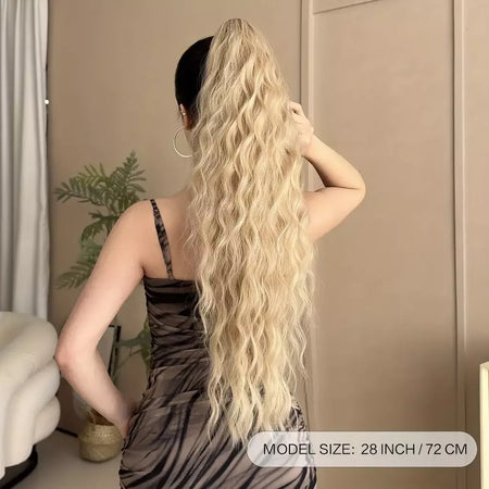 Aoosoo sintético água rabo de cavalo extensão do cabelo clipe no rabo de cavalo da mulher acessórios para o cabelo longo encaracolado peruca natural encaracolado preto