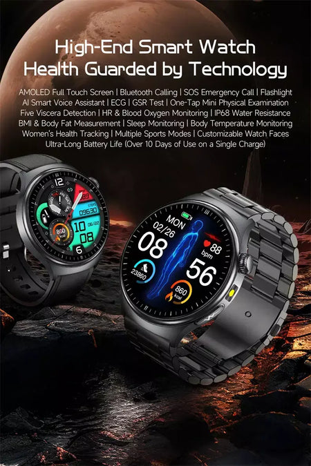 2026 novo relógio inteligente masculino feminino exame micro-físico ecg + ppg oxigênio no sangue ácido úrico pressão arterial safira smartwatch masculino