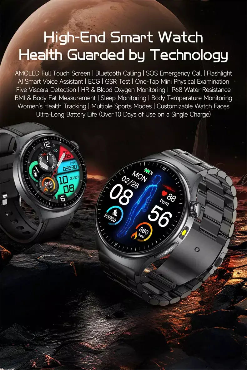 2026 novo relógio inteligente masculino feminino exame micro-físico ecg + ppg oxigênio no sangue ácido úrico pressão arterial safira smartwatch masculino