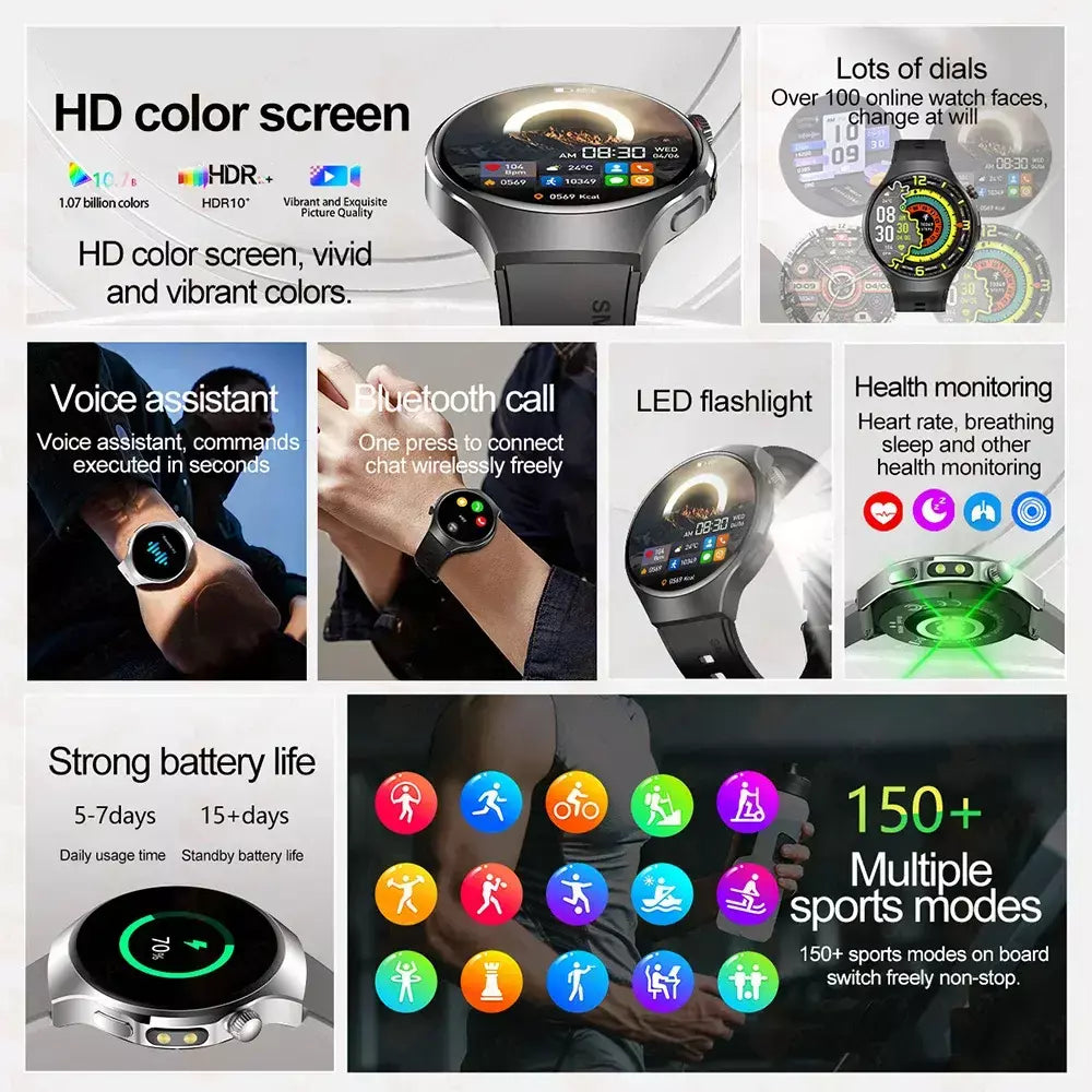 Novo relógio inteligente masculino tela de toque completa bússola bluetooth chamada lanterna esportes atividade fitness freqüência cardíaca à prova dwaterproof água smartwatch