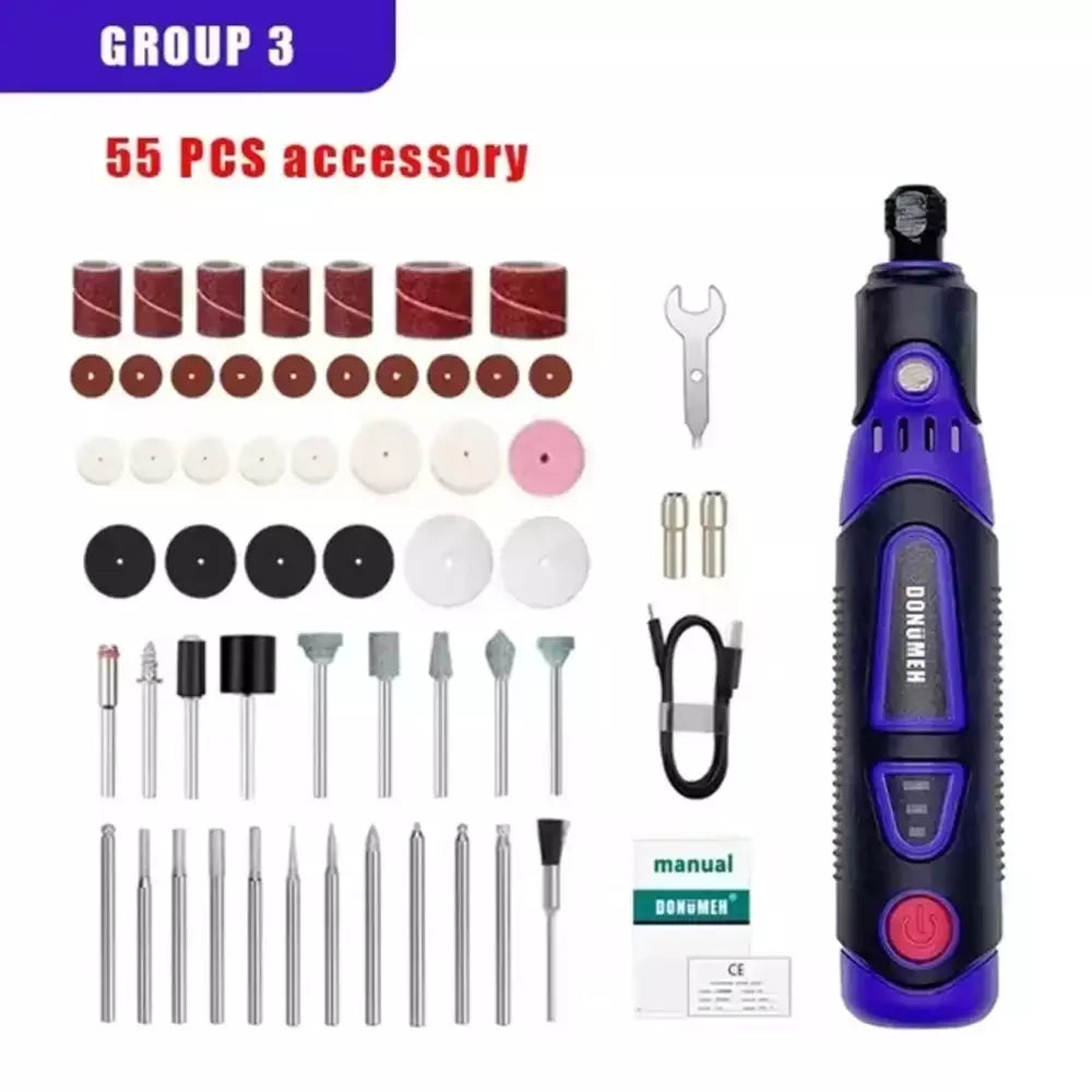 Mini furadeira elétrica multifuncional, moedor de 3 velocidades, ferramenta elétrica usb com caneta de gravação e conjunto de acessórios, ferramenta rotativa diy para casa