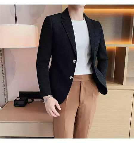 Casaco de peito único masculino, blazer slim fit, blazers grandes, casacos elegantes de luxo, outwear casual coreano para casamento