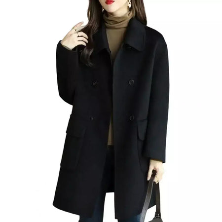 Casaco de lã feminino trespassado lapela gola de comprimento médio lã trench coat ultra-grosso moda manter quente inverno outwear casaco