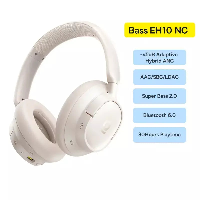Baseus bowie h1s fones de ouvido sem fio bluetooth 5.4 cancelamento de ruído 46db sobre a orelha fone de ouvido de áudio espacial de alta resolução 120h tempo
