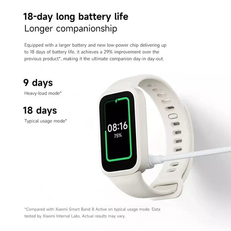 Versão global xiaomi mi band 9 ativo 8 dias de vida útil da bateria pulseira 1.47 ''tela 60hz 50 modos esportivos mi fitness banda inteligente