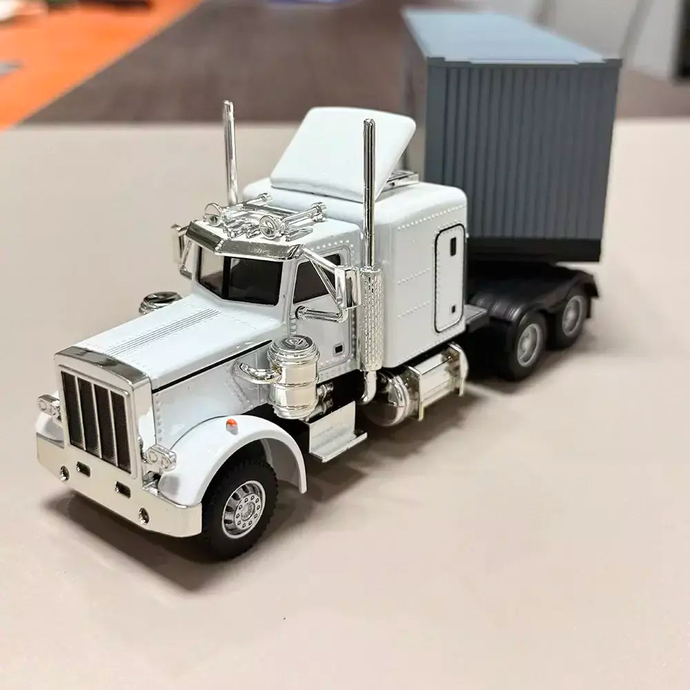 1:50 caminhão contêiner carros de brinquedo modelo fundido pneus de borracha veículo puxar para trás luz música carro em miniatura meninos presentes do festival