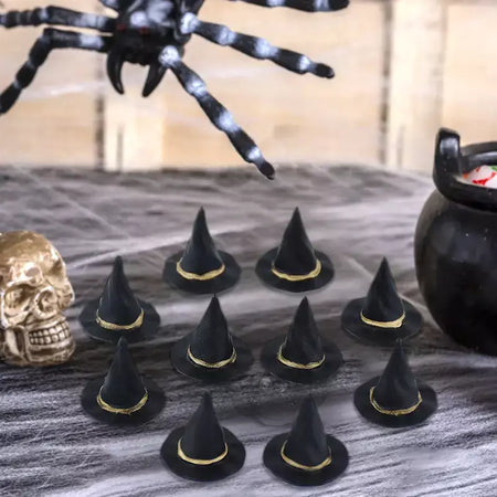 10 pçs halloween bruxa chapéu decorações chapéus em miniatura caldeirão potes chaleira ornamento festa de halloween decoração para casa diy artesanato
