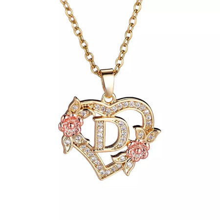 Venda quente oco amor flor 26 letras em inglês pingente de diamante senhora colar pingente personalizado moda clavícula corrente