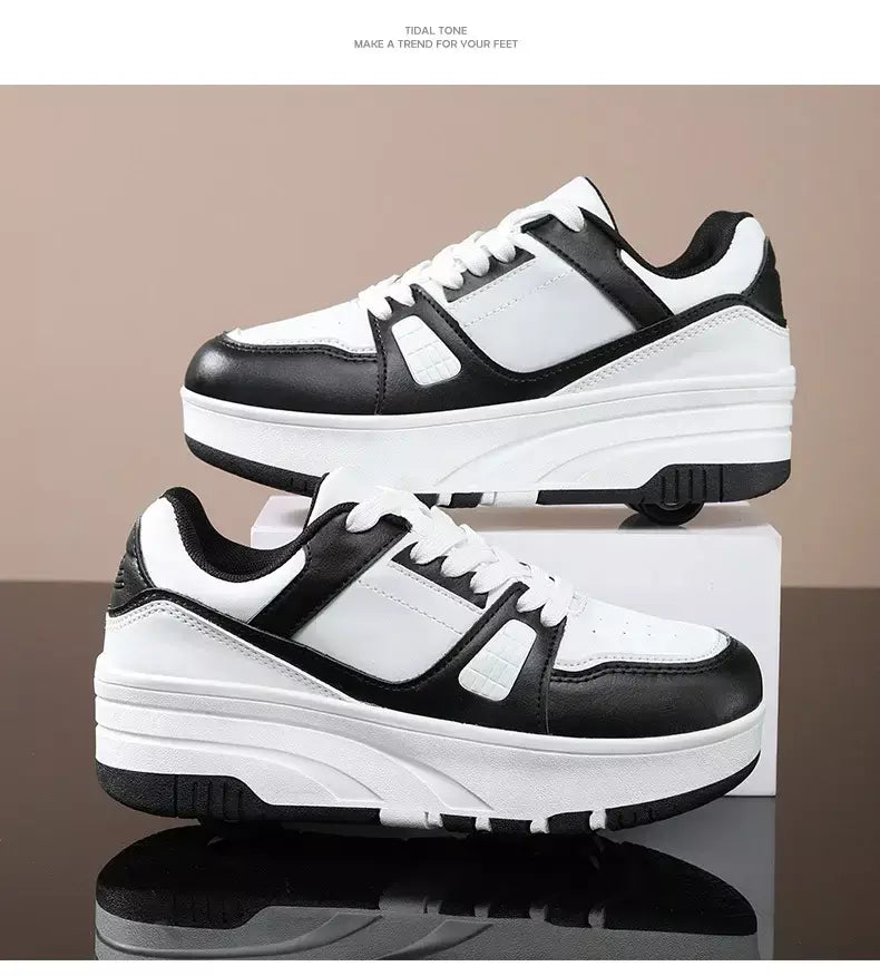 Sapatos de rolo de quatro rodas meninos meninas sapatos de caminhada casuais esportes ao ar livre slide e psiquiatra estudantes da escola polias sapatos tênis