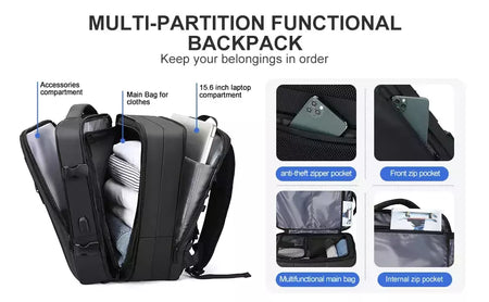 Mochilas expansíveis impermeáveis para homens Likros, grande capacidade, mochila de viagem de negócios, Weekend Laptop Bag, Carry on