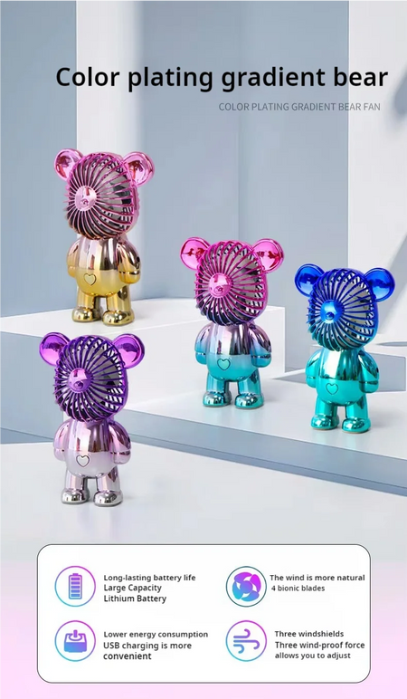 2024 galvanoplastia mudança gradual urso ventilador mini cor graffiti ventilador portátil de carregamento usb pequeno ventilador refrigeração ventiladores elétricos
