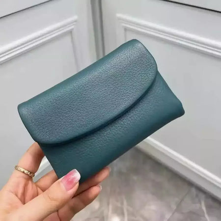 Genuína Couro De Vaca Carteira Curta Para Mulheres, Trifold, Pequenas Bolsas, Clutch Couro De Vaca, Titular Do Cartão, Carteiras Do Cartão De Viagem