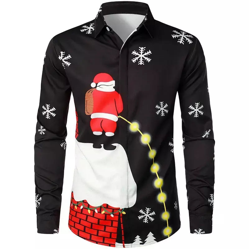 2024 novo estilo de natal papai noel camisa gráfica para homens casual vintage impressão 3d manga longa roupas feriados festa y2k topos