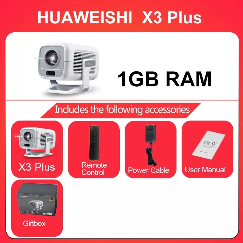 HUAWEISHI 4K Projetor Android Nativo Portátil 1080P Foco Automático 600ANSI Vídeo cinema em casa Projetor led hd externo