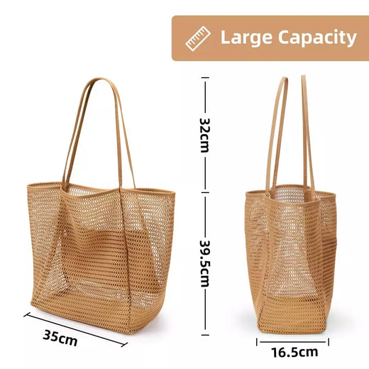 Malha sacola para as mulheres, bolsa de ombro, dobrável, casual, para praia, férias, hobo, max 23l
