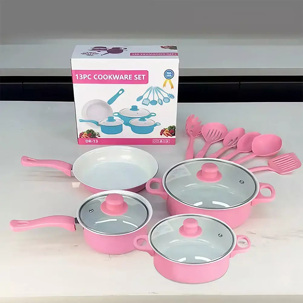 Conjunto de panelas antiaderentes de 12 peças, panela com tampa, pote de leite, frigideira de pedra maifan, conjunto de panelas para todos os fogões
