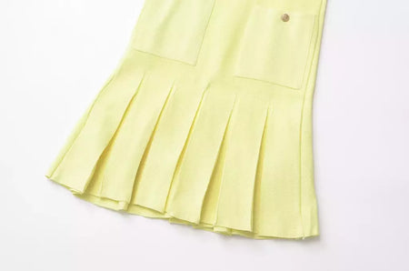 Mini vestido de bolso feminino sem mangas com o pescoço, malha, elegante vestido de botão, fino Lady Fashion, verão, fêmea, 2024