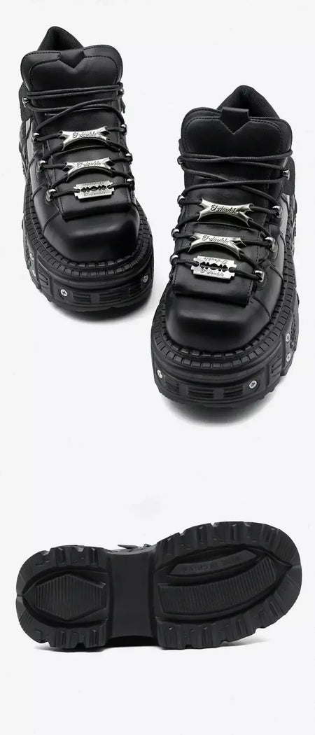 2025 mulher tênis novo estilo punk sapatos femininos gótico tornozelo rock botas rendas salto altura sapatos plataforma mulher decoração de metal