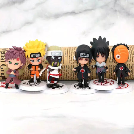 Naruto 6 pçs/lote 2 estilo 7-9cm figura sasuke assassino abelha tobi gaara kakashi personagem stands com base exclusiva bonecas por atacado