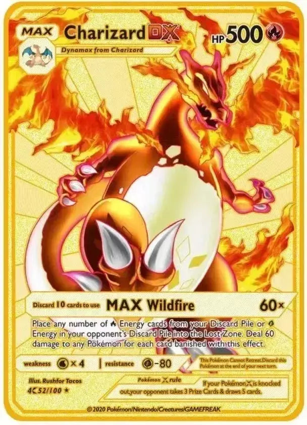 Pokemon English Metal Card Anime Pikachu Charizard Mewtwo Arceus Frog Flower Vmax GX Letters Game Collection Card Kids Toy Gifts