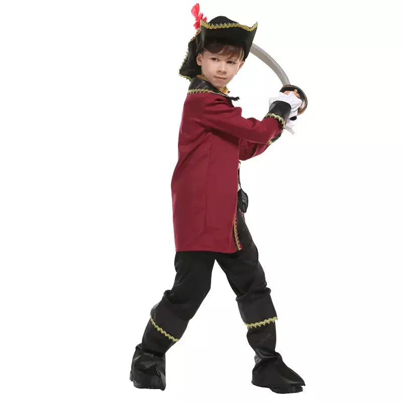 Menino cosplay piratas marinheiro traje terno com pirata tricórnio chapéu capitão jack cosplay conjunto com renda para o natal ano novo