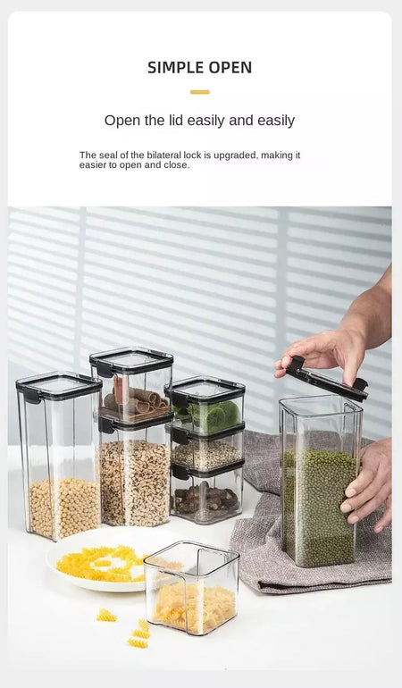 Conjunto de vasilhas de plástico herméticas para armazenamento de cozinha, grandes recipientes à prova de umidade para grãos, temperos e organizadores de despensa
