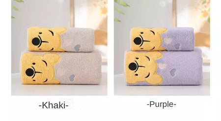 Winnie Bear Bath Towel Set para Crianças, Macio e Absorvente, Coral Velvet, Home Wash, Desenhos animados
