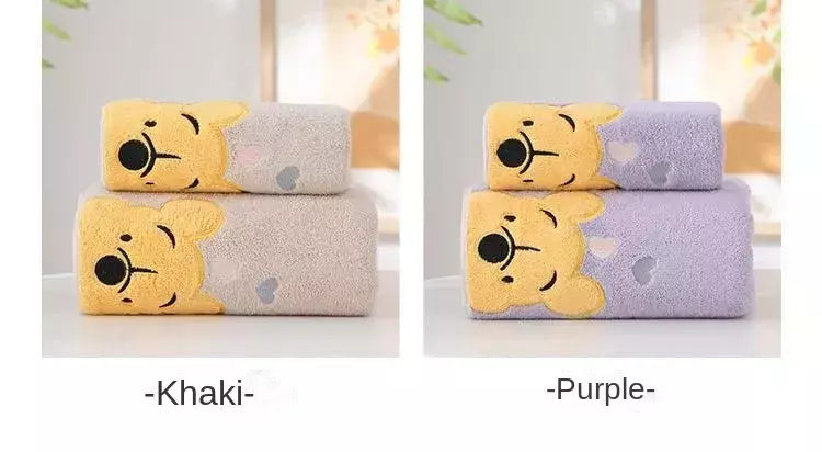 Winnie Bear Bath Towel Set para Crianças, Macio e Absorvente, Coral Velvet, Home Wash, Desenhos animados