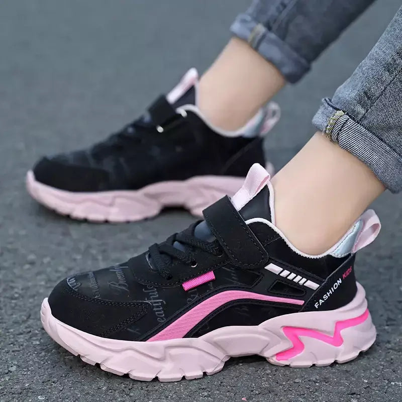 Crianças casuais rosa meninas sapatos de couro moda para 7-15y leve correndo jovens estudantes crianças esportes sapato da menina nbgaga