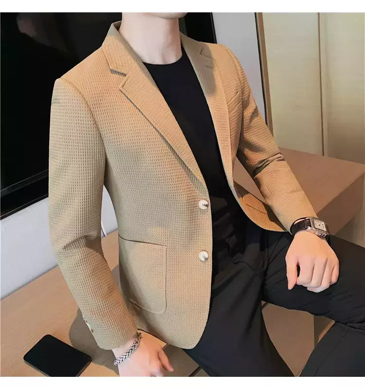Casaco de peito único masculino, blazer slim fit, blazers grandes, casacos elegantes de luxo, outwear casual coreano para casamento