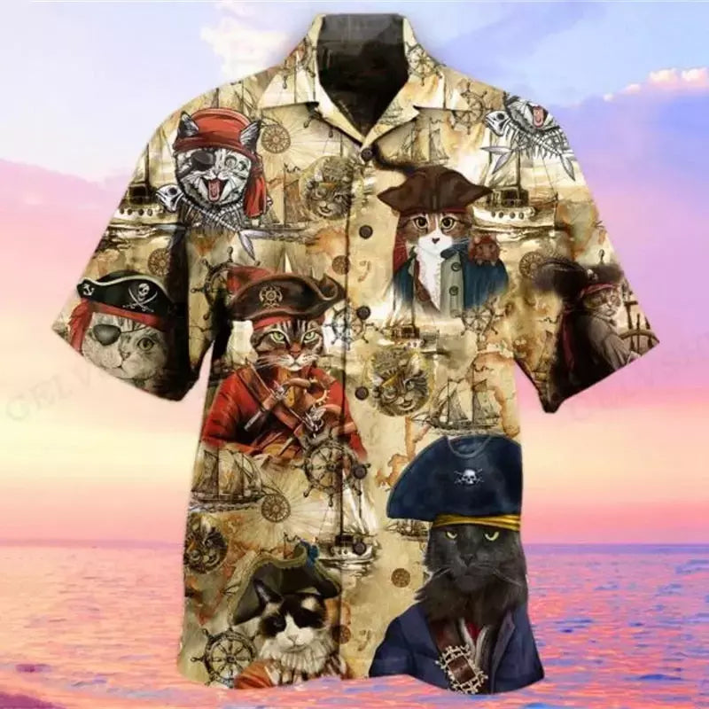 Camisa havaiana com estampa 3D masculina papagaio, blusa de praia casual manga curta, camisa lapela vocacional, moda menino