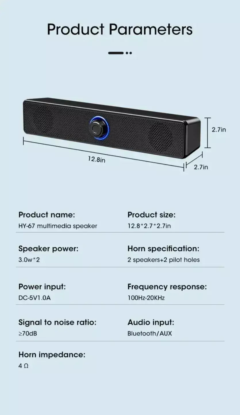 Xikcu sem fio bluetooth e pc soundbar com fio alto-falante alimentado por usb soundbar para tv pc portátil sistema de áudio surround de cinema em casa