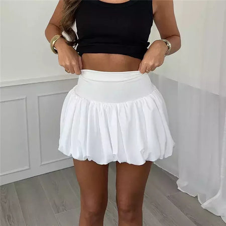 Mini saia bolha plissada Hirigin para mulheres, bainha plissada, cintura elástica, inchado curto, tee girls, bonito balão Aline, Y2k