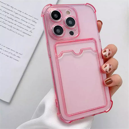 Bolsa de slot para cartão transparente para iPhone, carteira clara, à prova de choque, capa macia, iPhone 16, 15, 14, 13, 12, 11 Pro Max, Mini, X, XR, 7, 8 Mais