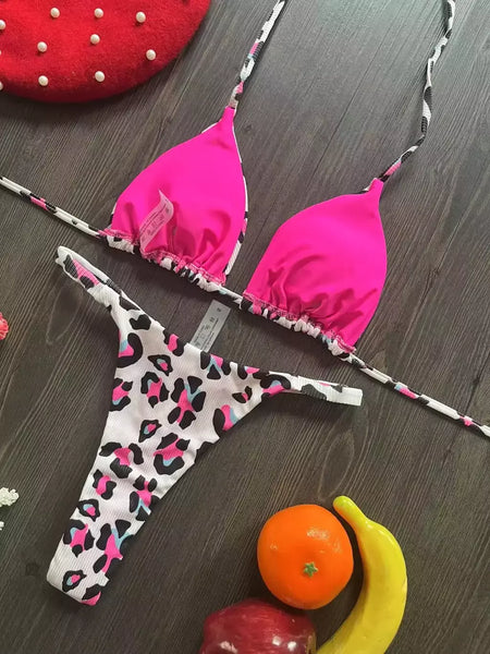 Conjunto brasileiro de biquíni tanga para mulheres, moda praia, tanga sexy, maiô, 2 peças, roupa de banho, estampa cereja fofa, 2023