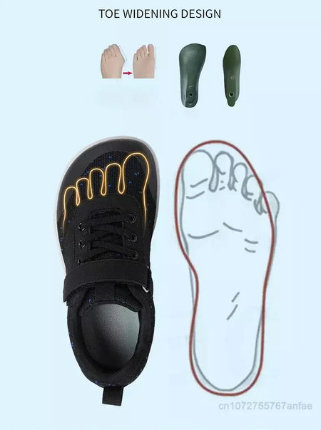 Novos meninos meninas tênis crianças largas sapatos descalços naturalmente spracam sapatos da criança pequena grande criança