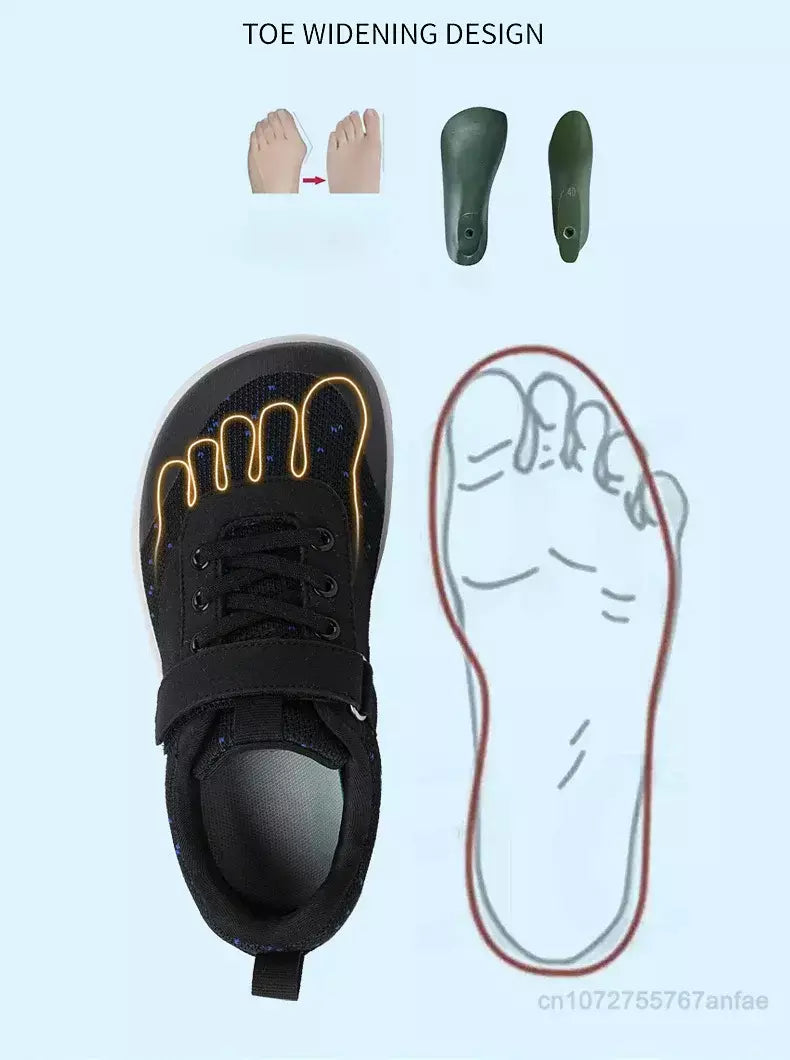 Novos meninos meninas tênis crianças largas sapatos descalços naturalmente spracam sapatos da criança pequena grande criança