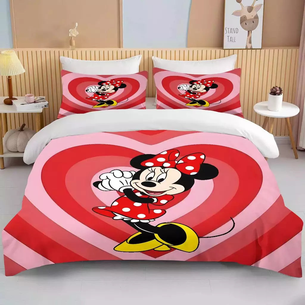 Disney-Minnie Mouse Impresso Conjunto de Cama para Crianças e Adultos, Capa de Edredão, Consolador, Fronha, Rosa, Rei, Amor, Desenhos Animados, Meninos, Meninas, Adultos, Presente