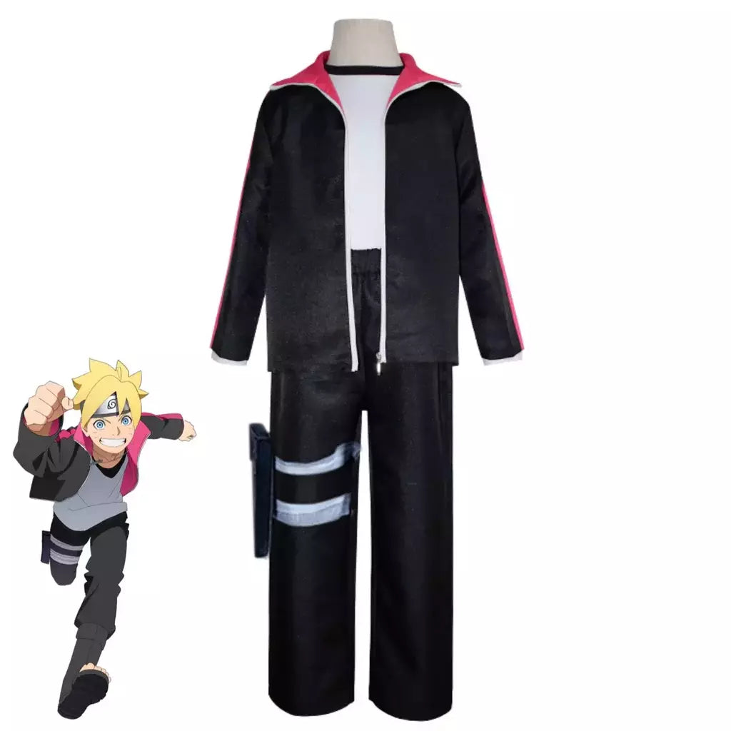 Anime uzumaki boruto cosplay traje ninja preto mangas compridas casaco calças peruca adulto crianças homem mulher halloween carnaval terno
