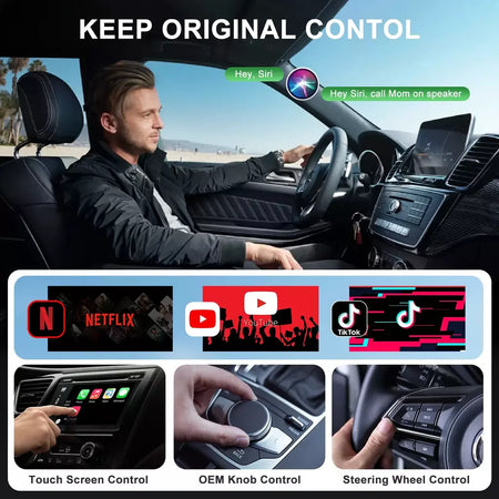 Adaptador sem fio Carplay com Youtube/Netflix/Tiktok, dongle USB Carplay sem fio para Carplay com fio de fábrica para Wireless
