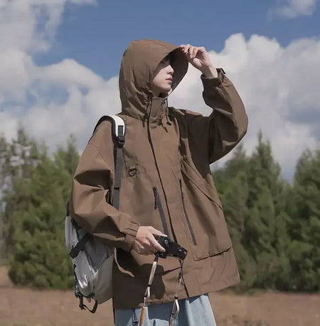 Jaqueta masculina vintage à prova de vento, jaqueta ao ar livre estilo montanha americana funcional casaco de trabalho primavera japão retrô streetwear