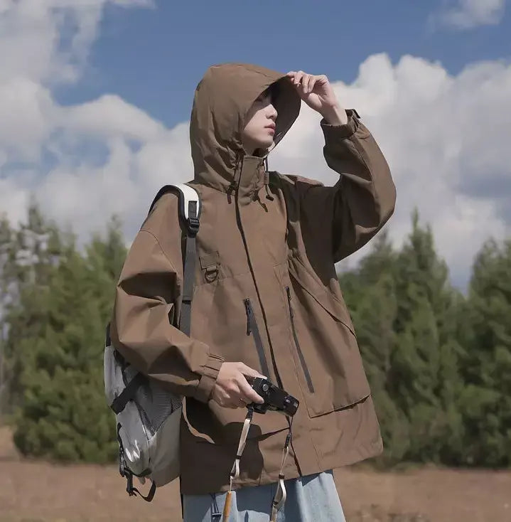 Jaqueta masculina vintage à prova de vento, jaqueta ao ar livre estilo montanha americana funcional casaco de trabalho primavera japão retrô streetwear