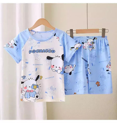 Novo verão crianças pijamas conjunto de 2 peças roupas de ar condicionado para meninos meninas bebê manga curta roupas para casa na moda