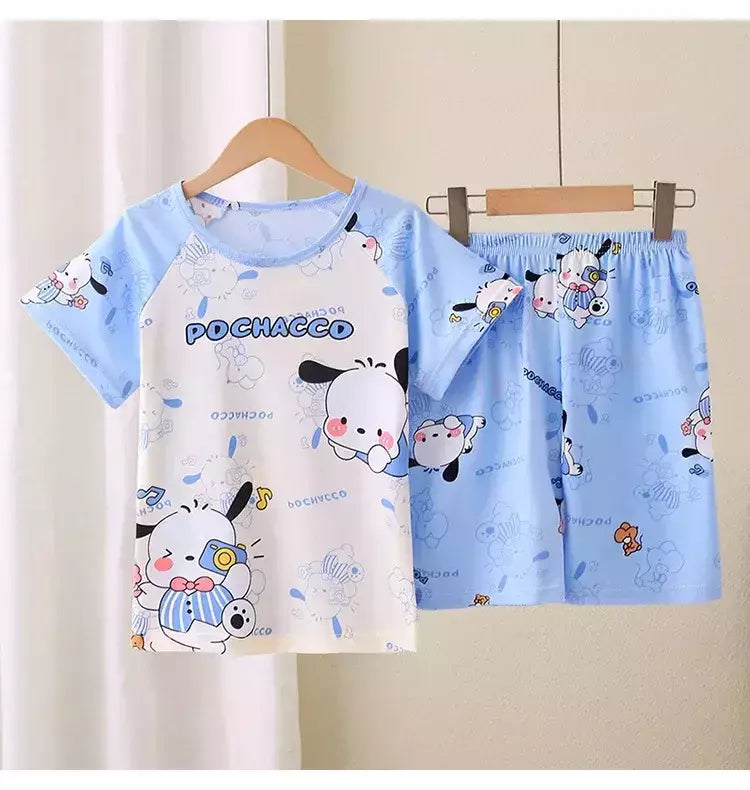 Novo verão crianças pijamas conjunto de 2 peças roupas de ar condicionado para meninos meninas bebê manga curta roupas para casa na moda