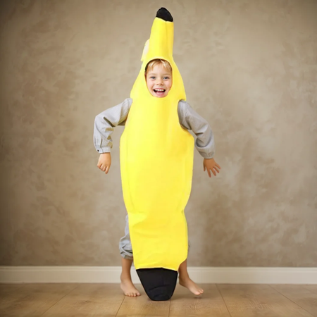 Criança/adulto unissex divertido conjunto de banana amarelo traje luz halloween fruta fantasia festa feriado dança vestido traje